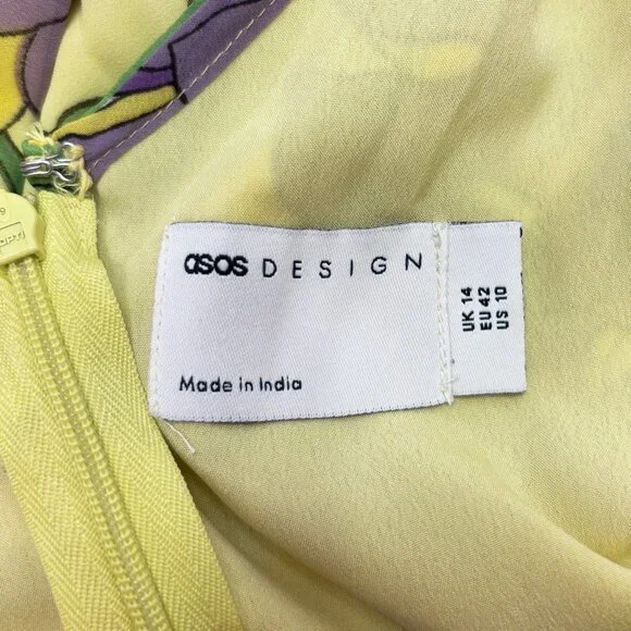 ASOS retro yellow and purple floral maxi dress size US 10 - Picture 5 of 7